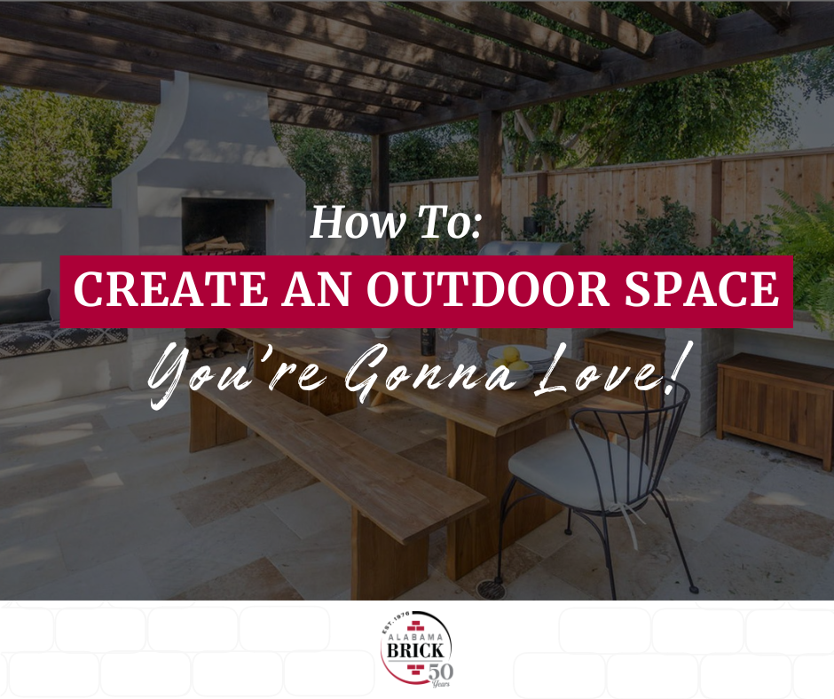 Alabama Brick outdoor living space with pavers and fireplace